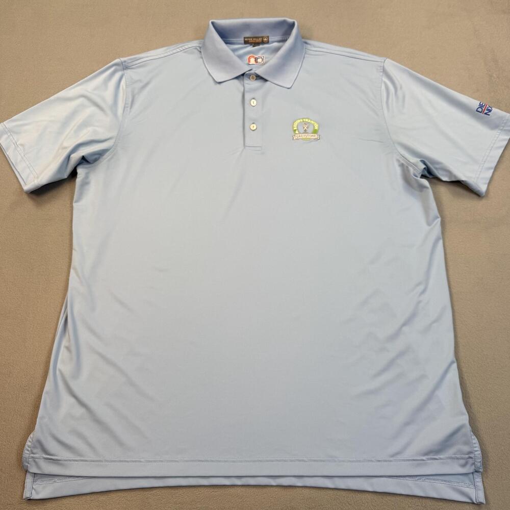 Peter Millar Polo Shirt Mens XL Blue Solid Regions Tradition Golf Summer Comfort